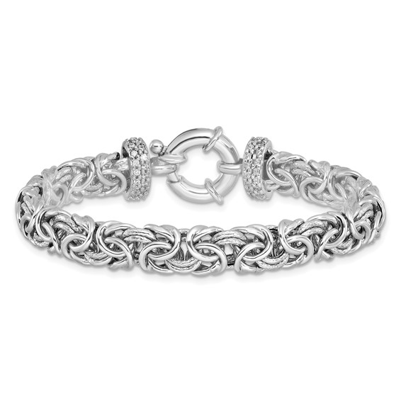 Leslie's Sterling Silver Polished and Textured CZ Bracelet