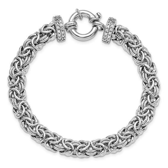 Leslie's Sterling Silver Polished and Textured CZ Bracelet