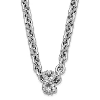 Leslie's Sterling Silver Polished CZ Infinity Bead Chain Necklace