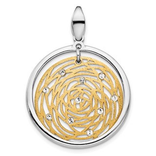 Leslie's Sterling Silver Gold-tone Polished Scratch-finish CZ Pendant