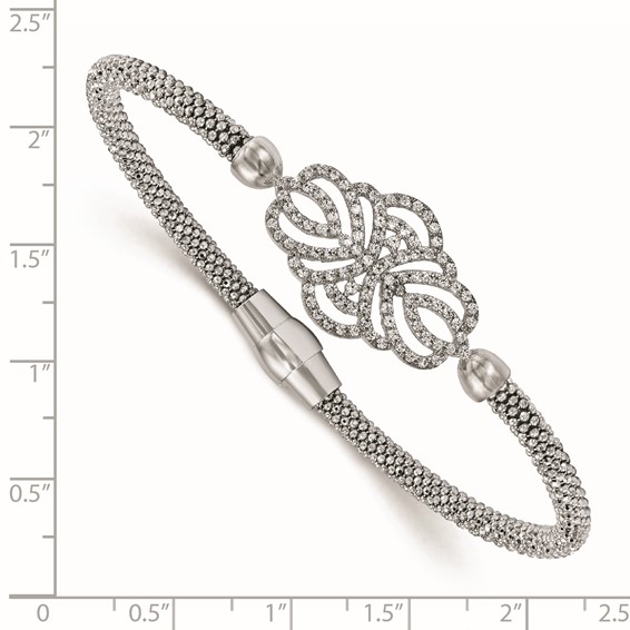 Leslie's Sterling Silver Polished Textured CZ Bracelet