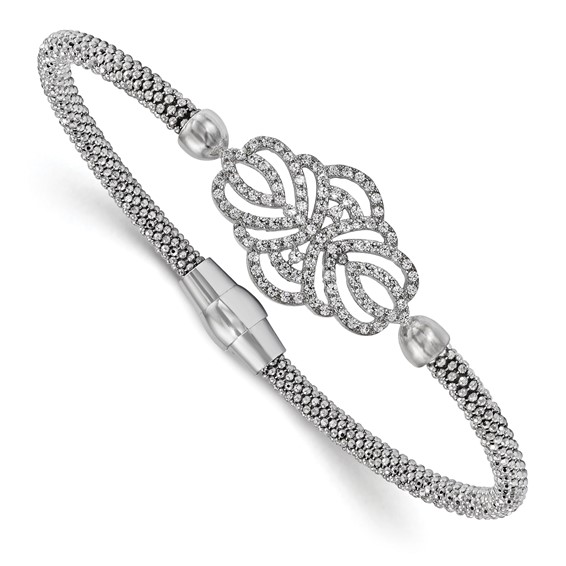 Leslie's Sterling Silver Polished Textured CZ Bracelet