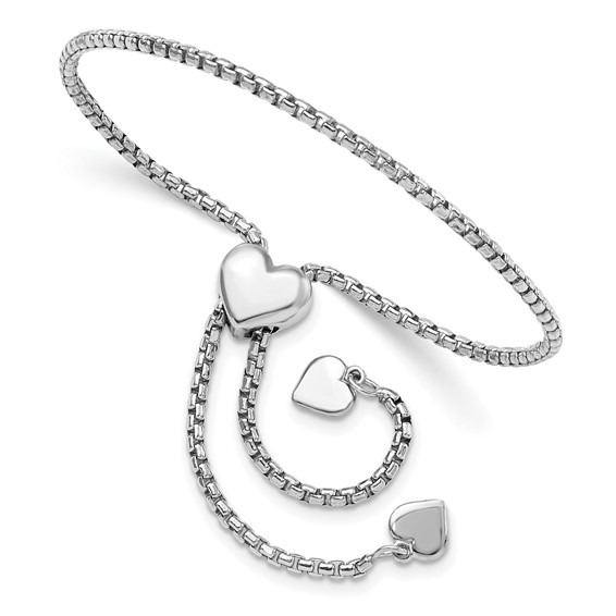 Leslie's Sterling Silver RH-plated Round Rectangle Box Heart Adj. Bracelet
