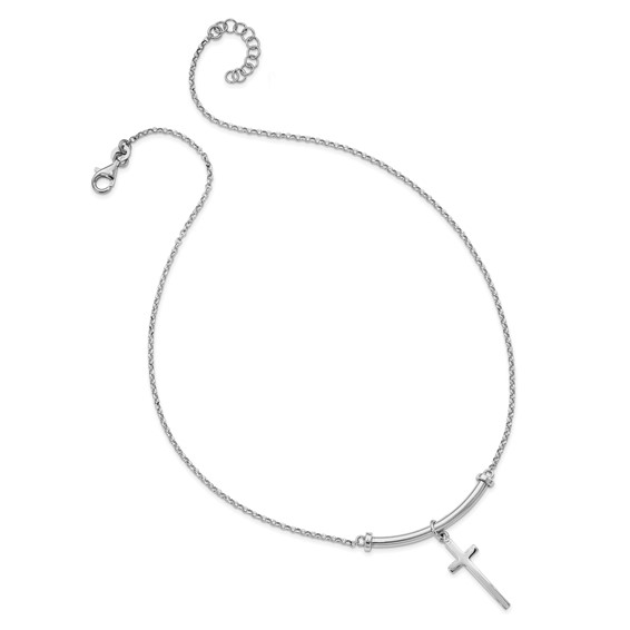 Leslie's Sterling Silver RH-plated Polished Cross w/1in ext. Necklace