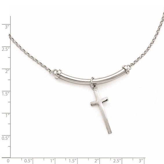 Leslie's Sterling Silver RH-plated Polished Cross w/1in ext. Necklace