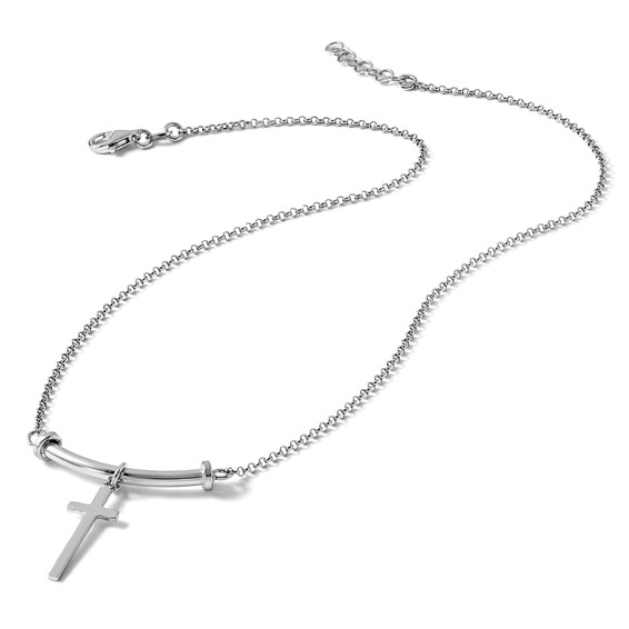 Leslie's Sterling Silver RH-plated Polished Cross w/1in ext. Necklace