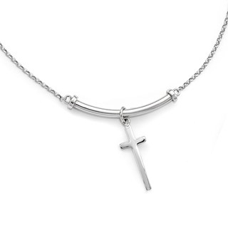 Leslie's Sterling Silver RH-plated Polished Cross w/1in ext. Necklace