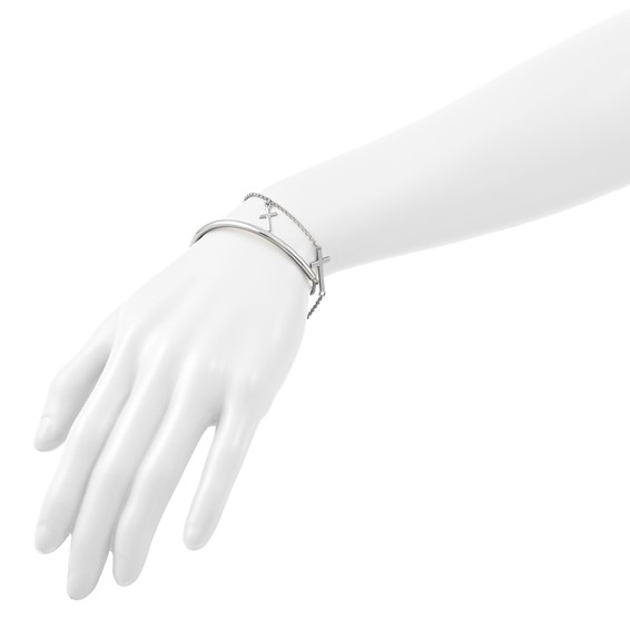 Leslie's Sterling Silver RH-plt Polished Crosses w/2in ext. Wrap Bracelet
