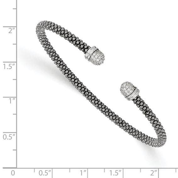 Leslie's Sterling Silver Ruthenium-plated CZ Cuff Bangle