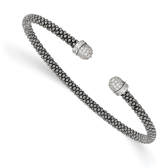 Leslie's Sterling Silver Ruthenium-plated CZ Cuff Bangle