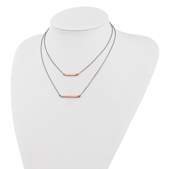 Leslie's Sterling Silver RH-plt Fancy  Rose-tone Bar w/2in ext. Necklace