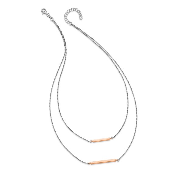 Leslie's Sterling Silver RH-plt Fancy  Rose-tone Bar w/2in ext. Necklace