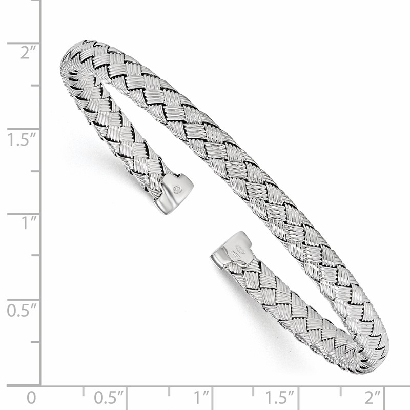 Sterling Silver RH-plated Polished Woven Cuff Bangle