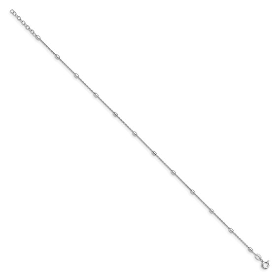 Leslie's Sterling Silver Rhodium-plated Bead 9 inch Plus 1 inch Extender - Total 10 inch Anklet