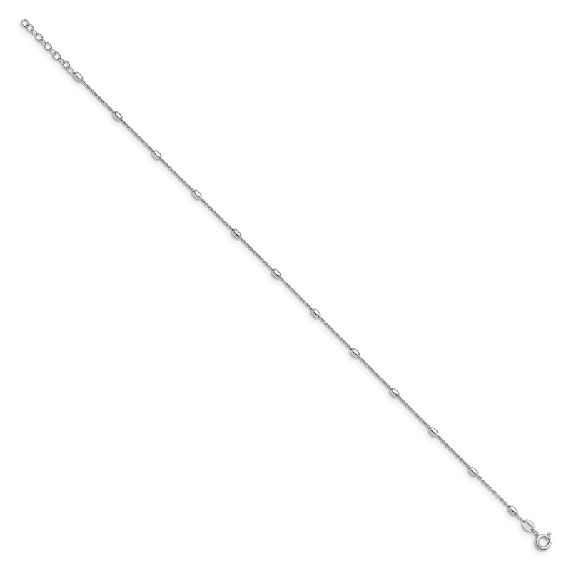 Sterling Silver RH-plated Polished Beaded with 1in ext. Anklet