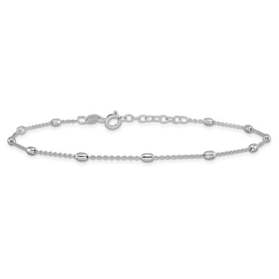 Leslie's Sterling Silver Rhodium-plated Bead 9 inch Plus 1 inch Extender - Total 10 inch Anklet