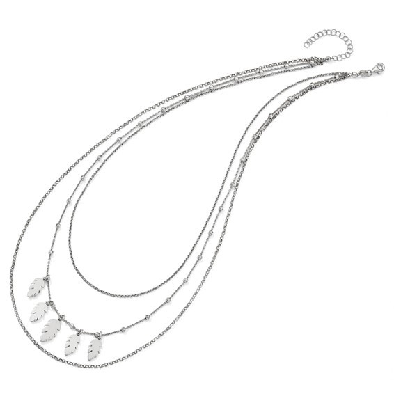 Leslie's Sterling Silver Polished Leaf Multi-Strand with 2in ext. Necklace