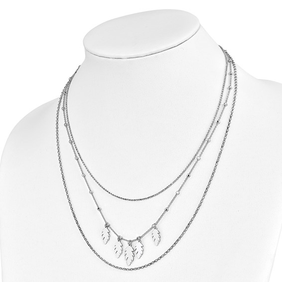 Leslie's Sterling Silver Polished Leaf Multi-Strand with 2in ext. Necklace