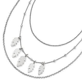Leslie's Sterling Silver Polished Leaf Multi-Strand with 2in ext. Necklace