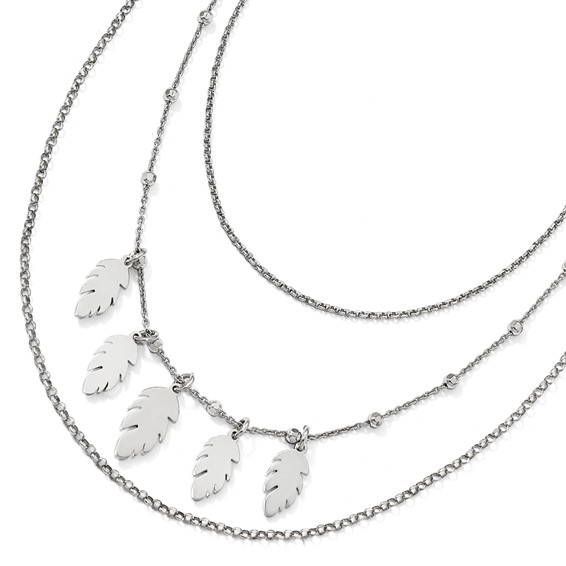 Leslie's Sterling Silver Polished Leaf Multi-Strand with 2in ext. Necklace