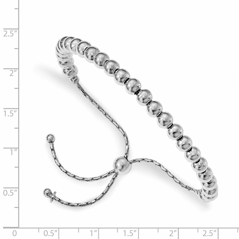 Sterling Silver RH-plated Polished Beaded Adjustable Bracelet