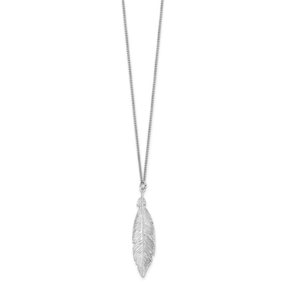 Leslie's Sterling Silver Rhodium-plated Leaf w/1in ext. Necklace