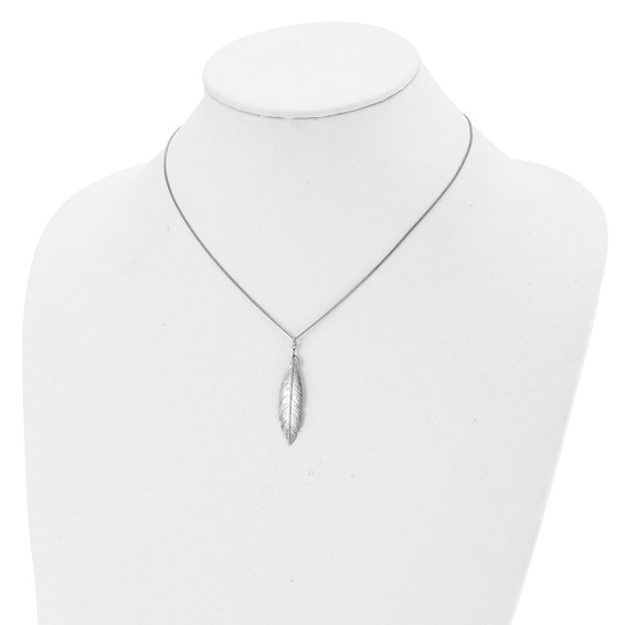 Leslie's Sterling Silver Rhodium-plated Leaf w/1in ext. Necklace