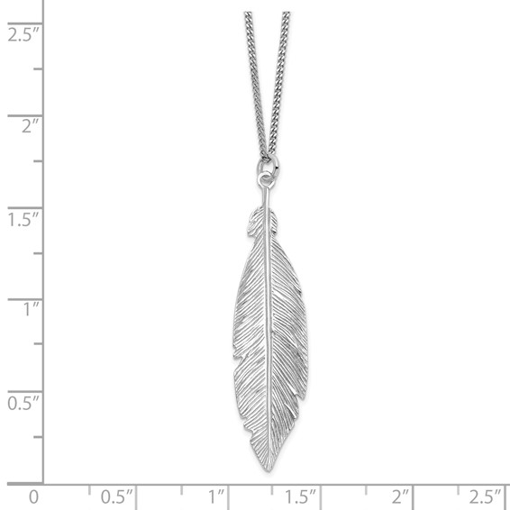 Leslie's Sterling Silver Rhodium-plated Leaf w/1in ext. Necklace