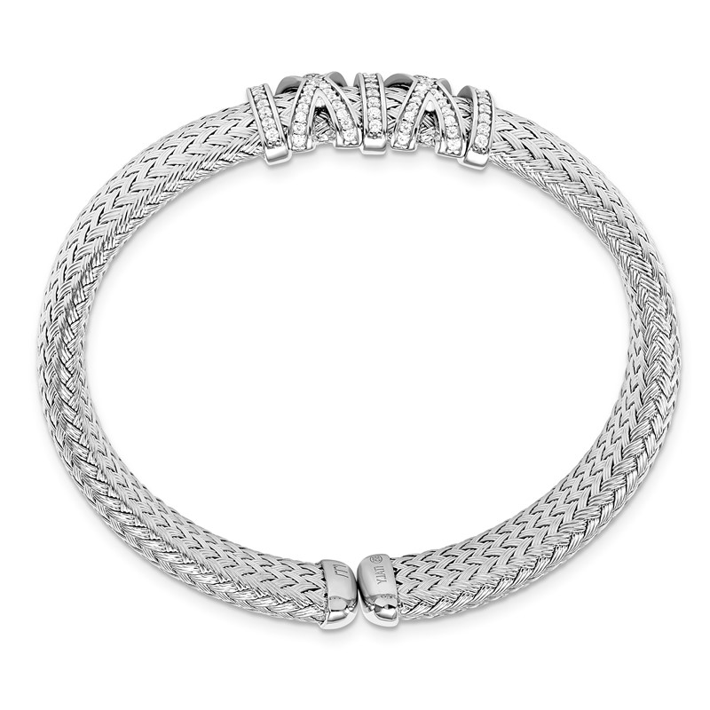 Sterling Silver RH-plated CZ Woven Cuff