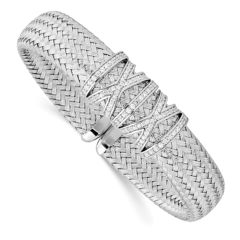 Sterling Silver RH-plated CZ Woven Cuff