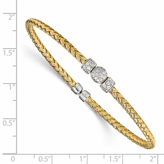 Leslie's Sterling Silver Rhodium-plated and Gold-plated CZ Woven Cuff