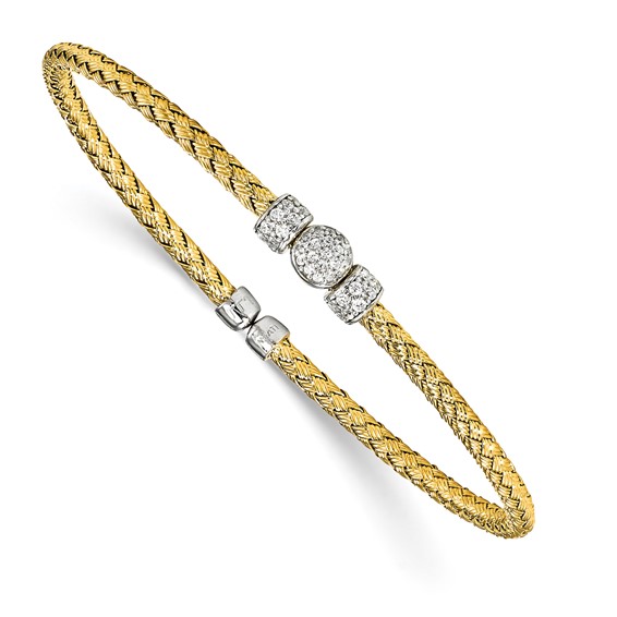 Leslie's Sterling Silver Rhodium-plated and Gold-plated CZ Woven Cuff