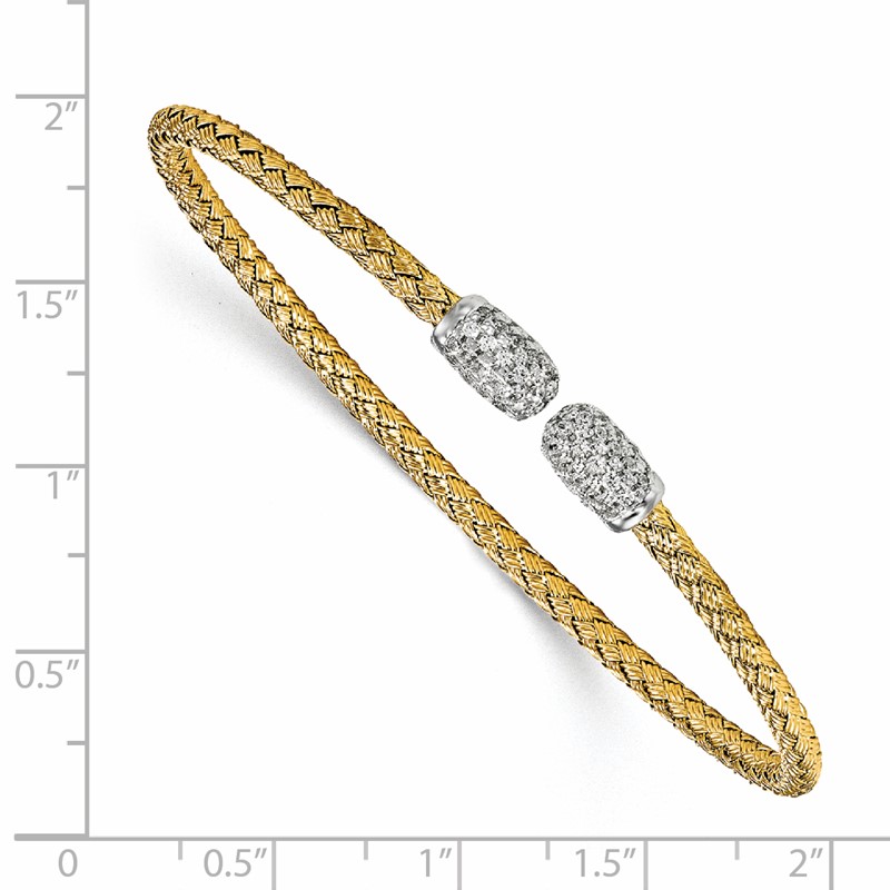Sterling Silver Rhodium-plated and Gold-plated CZ Woven Cuff