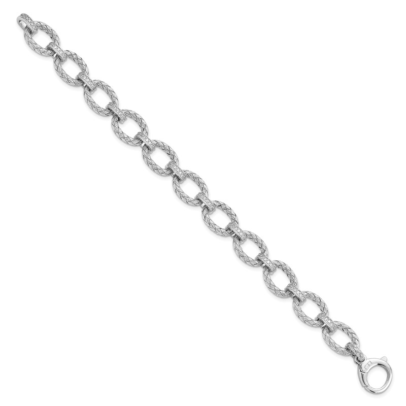 Sterling Silver Rhodium-plated CZ Woven Link Bracelet