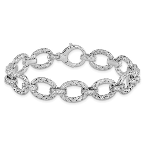 Leslie's Sterling Silver Rhodium-plated CZ Woven Link Bracelet