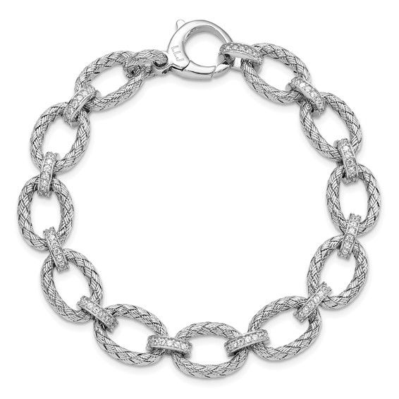 Leslie's Sterling Silver Rhodium-plated CZ Woven Link Bracelet