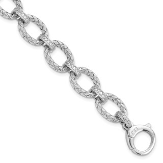 Leslie's Sterling Silver Rhodium-plated CZ Woven Link Bracelet