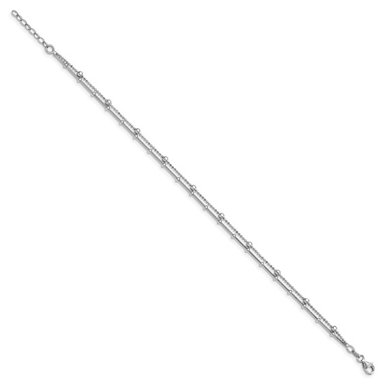 Leslie's Sterling Silver Rhodium-plated Beaded 2-Strand 9 inch Plus 0.5 inch Extender - Total 9.5 inch Anklet