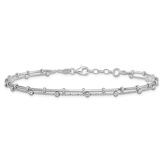 Leslie's Sterling Silver Rhodium-plated Beaded 2-Strand 9 inch Plus 0.5 inch Extender - Total 9.5 inch Anklet