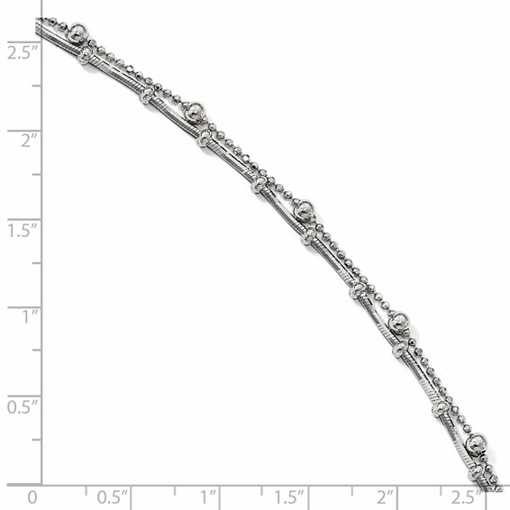 Leslie's Sterling Silver Rhodium-plated Beaded 2-Strand 9 inch Plus 0.5 inch Extender - Total 9.5 inch Anklet