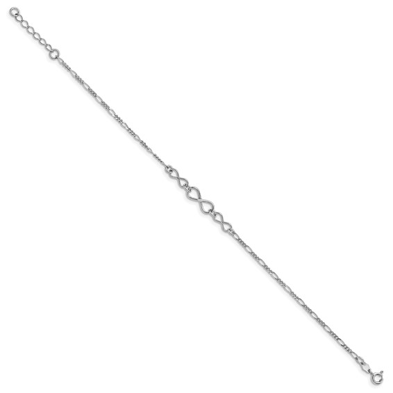 Leslie's Sterling Silver Rhodium-plated Infinity 9 inch Plus 1 inch Extender - Total 10 inch Anklet