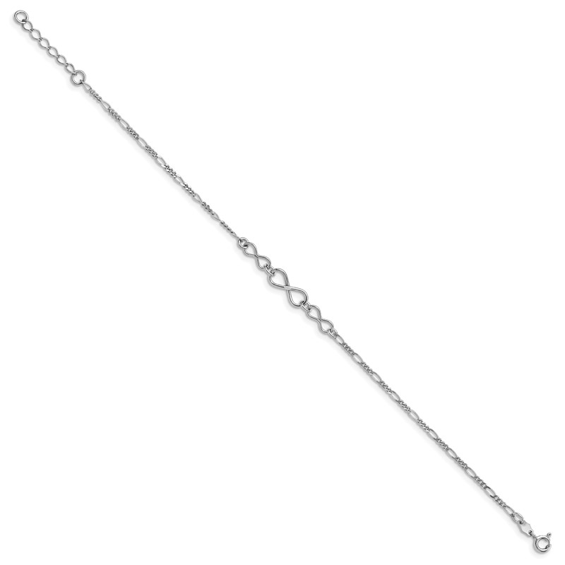 Sterling Silver RH-plated Infinity w/1in ext. Anklet