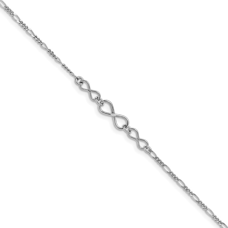 Sterling Silver RH-plated Infinity w/1in ext. Anklet