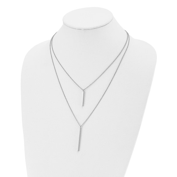 Leslie's Sterling Silver RH-plated Two Strand w/2in ext. Necklace