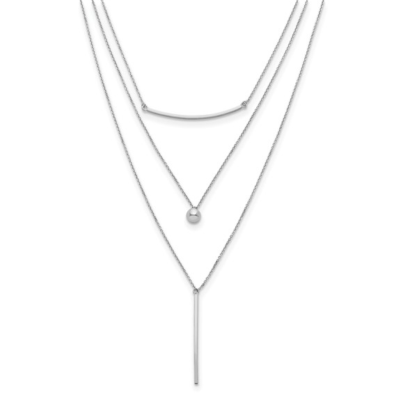 Leslie's Sterling Silver RH-plated Three Strand w/2in ext. Necklace