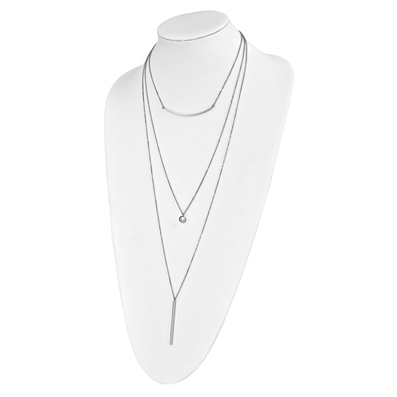 Leslie's Sterling Silver RH-plated Three Strand w/2in ext. Necklace
