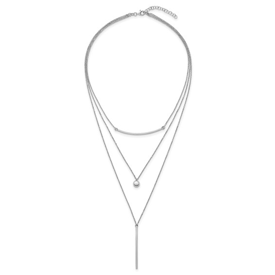 Leslie's Sterling Silver RH-plated Three Strand w/2in ext. Necklace
