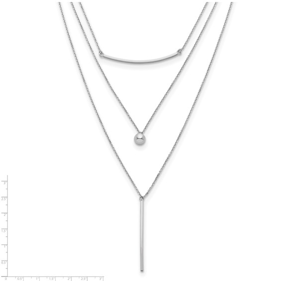 Leslie's Sterling Silver RH-plated Three Strand w/2in ext. Necklace