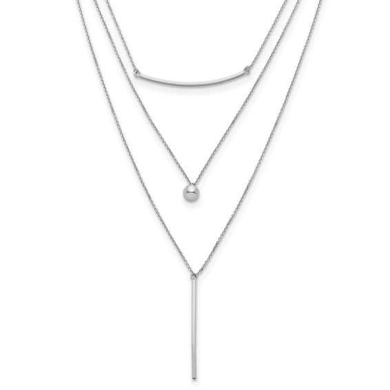Leslie's Sterling Silver RH-plated Three Strand w/2in ext. Necklace