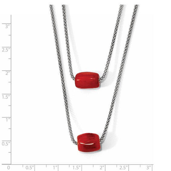 Leslie's Sterling Silver Polished Double-strand Red Tiger Stone Necklace